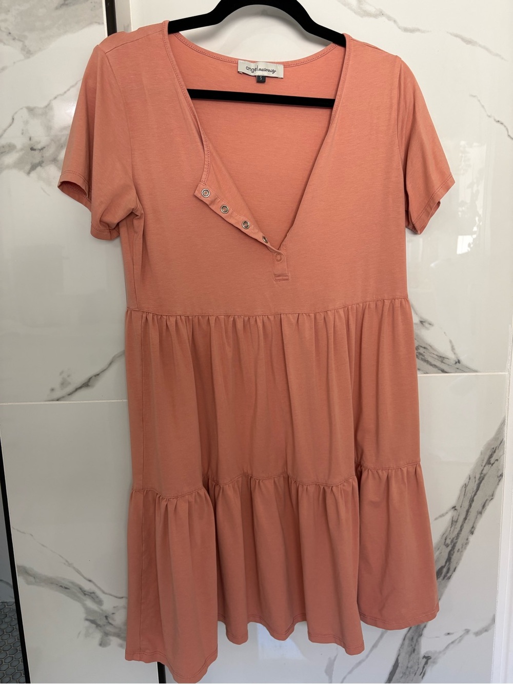 Angel Maternity Tiered V-Neck Dress in Dusty Rose